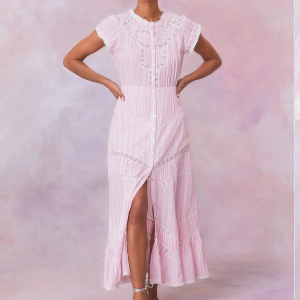 LoveShackFancy Pink and White Striped Maxi Dress